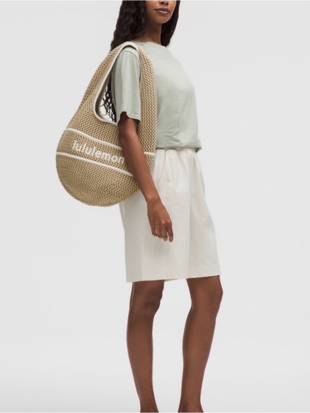 NWT! Lululemon Beige Cotton Crochet Shoulder Bag 7L